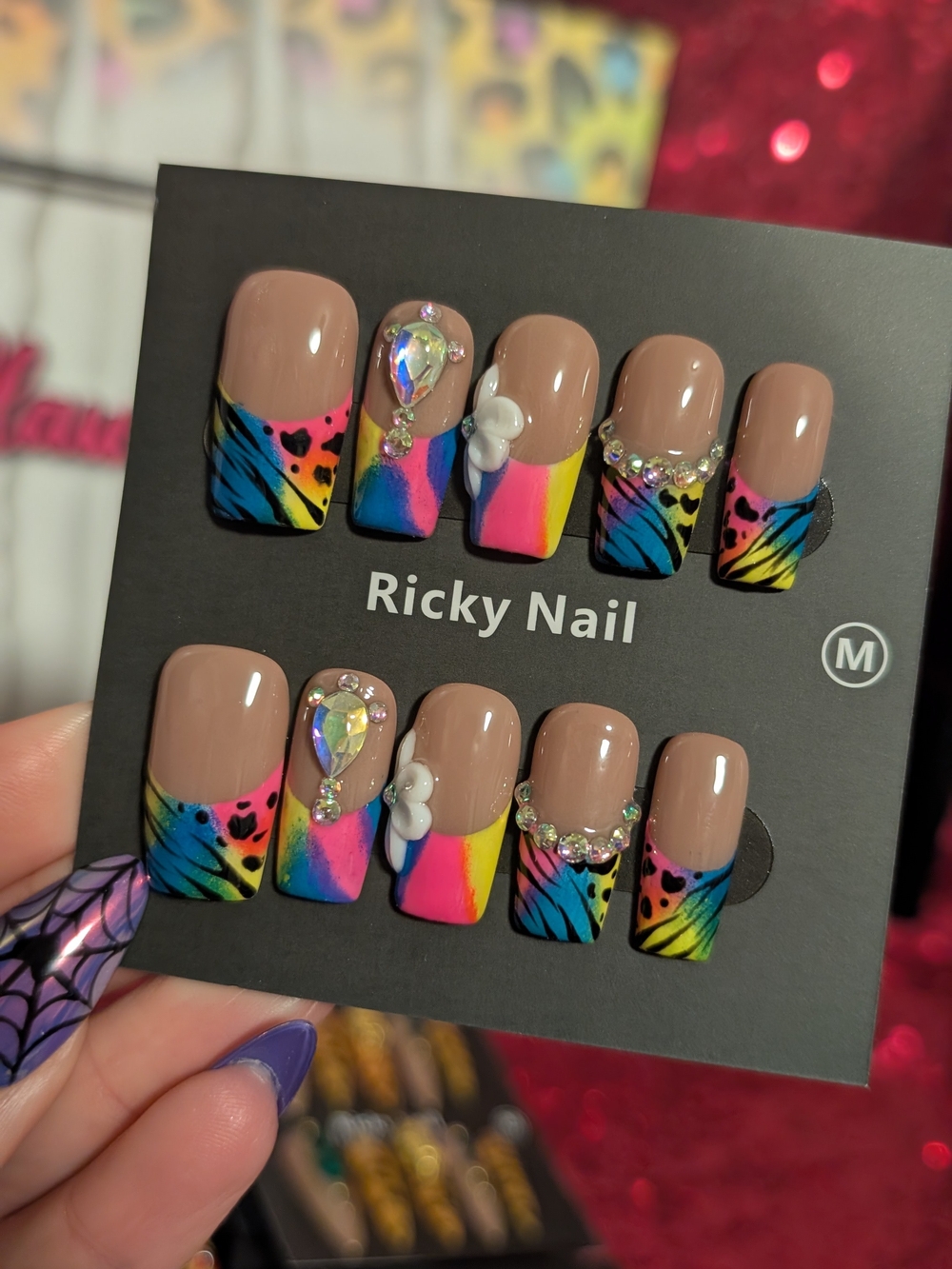 Ricky Nail Multicolor Rainbow Animal Print Press-On Nail Set Medium